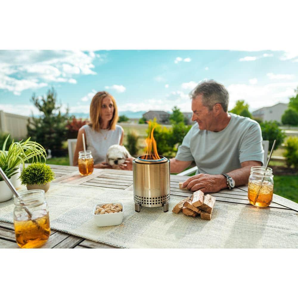 Solo Stove Mesa Tabletop Fire Pit with Stand | Low Smoke Outdoor Mini Fire for Urban & Suburbs | Fueled by Pellets or Wood, Safe Burning, Stainless Steel, With Travel Bag, 6.9 x 5.1 in, 1.4lbs
