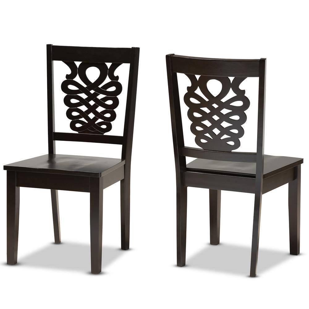2pc GervaisTransitional Wood Dining Chair Set Brown - Baxton Studio: Polyester Upholstery, Spot Clean, Armless