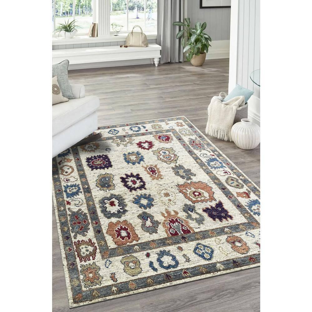 EORC Stylish and Durable Hand Knotted Traditional Oriental Wool Indoor Ivory Rectangle Area Rugs