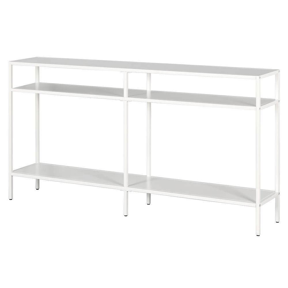 Evelyn&Zoe Sivil 55" Wide Rectangular Console Table with Metal Shelves, Matte White