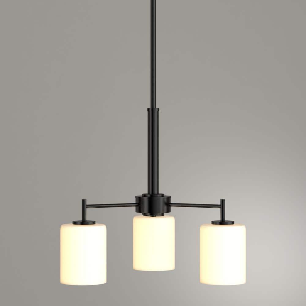 Progress Lighting Replay 3-Light Chandelier, Brushed Nickel, White Glass Shades