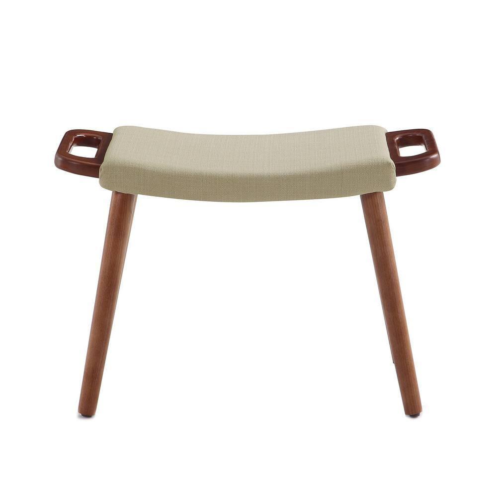 Manhattan Comfort Geta Linen Fabric/Wood Ottoman in Barley Cream/Antique Walnut