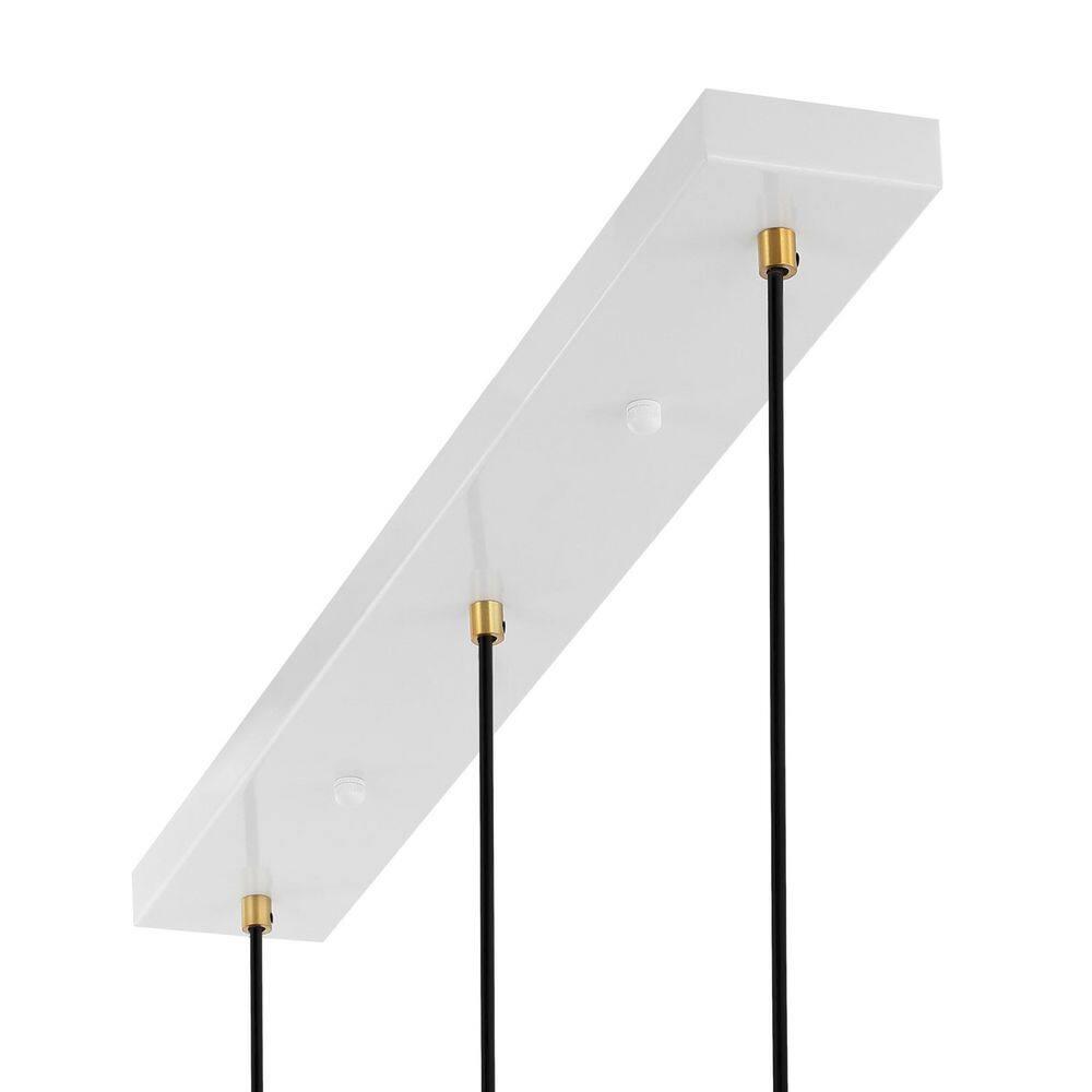 Apollo 33.5" 3-Light Mid-Century Modern Iron Adjustable Linear LED Pendant, White/Brass Gold