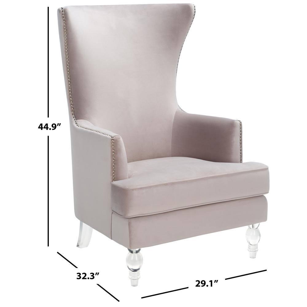 Pale Taupe Velvet Wingback Chair with Acrylic Legs
