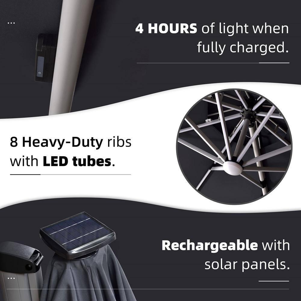 PURPLE LEAF 11FT Square Double Top Deluxe Solar Powered LED Patio Umbrella Outdoor Cantilever Umbrella, Gray