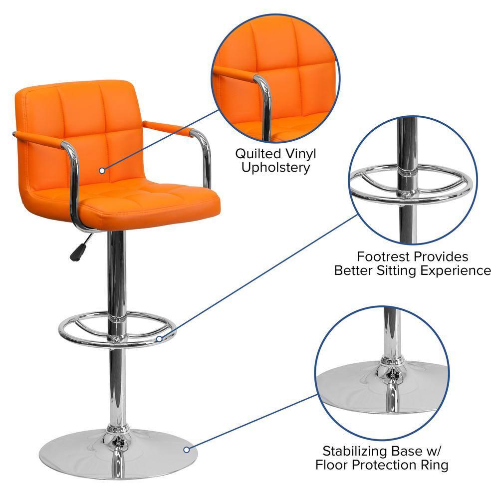 Flash Furniture Contemporary Quilted Vinyl Adjustable Height Barstool with Arms and Chrome Base