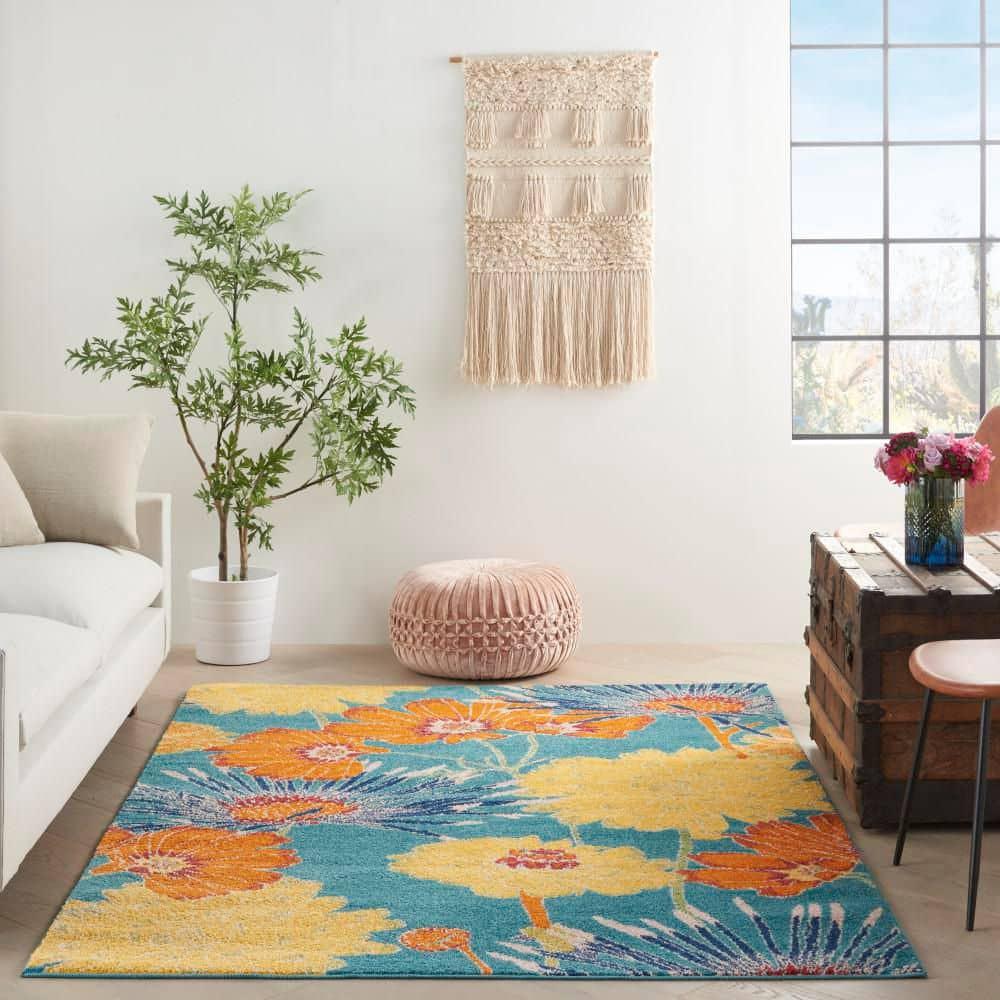 Nourison Allur Oversized Flowers Indoor Area Rug Turquoise Multicolor 4' x 6'
