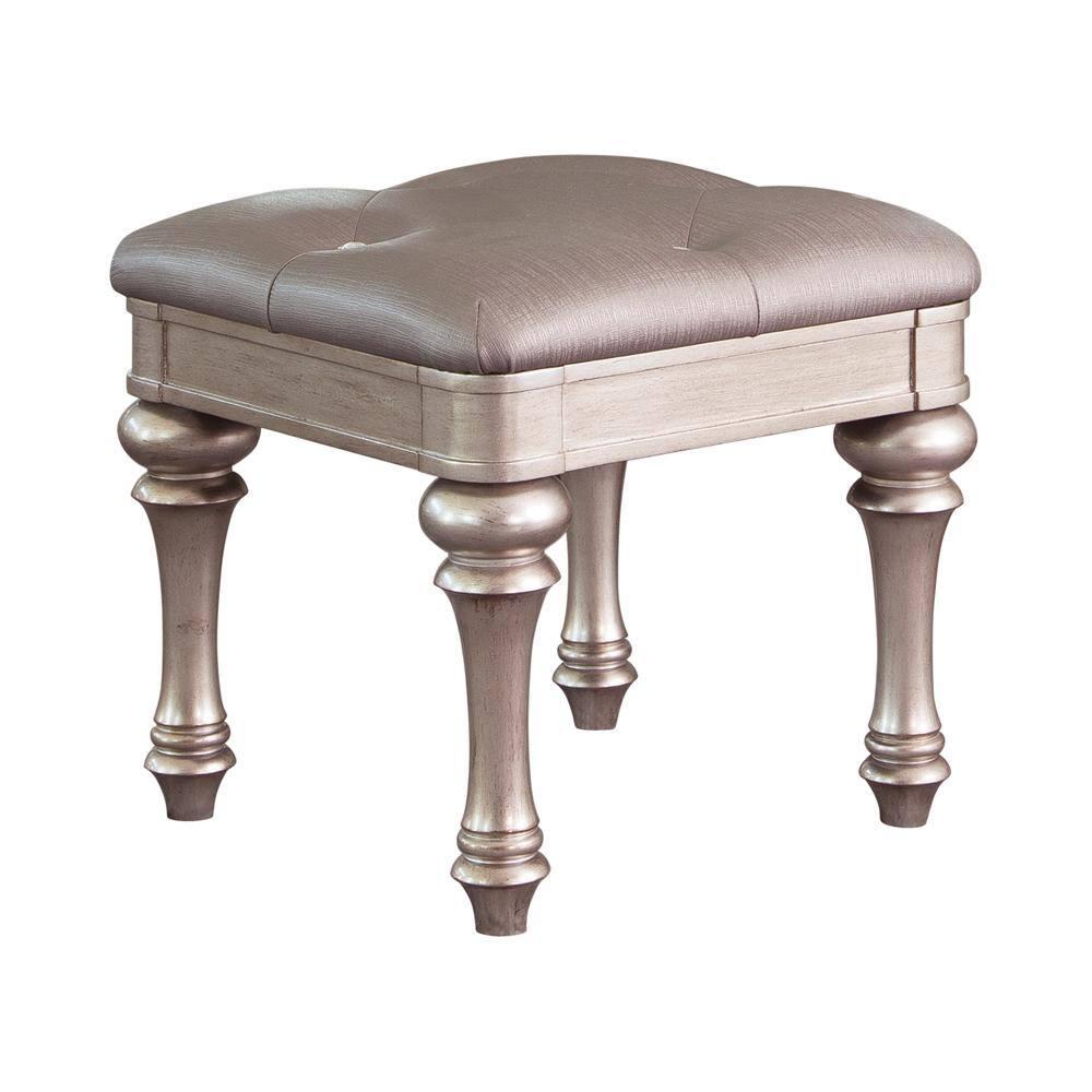 CintBllTer Bling Game Modern Glam Upholstered Accent Vanity Stool Metallic Gray Faux Leather Silver Finish