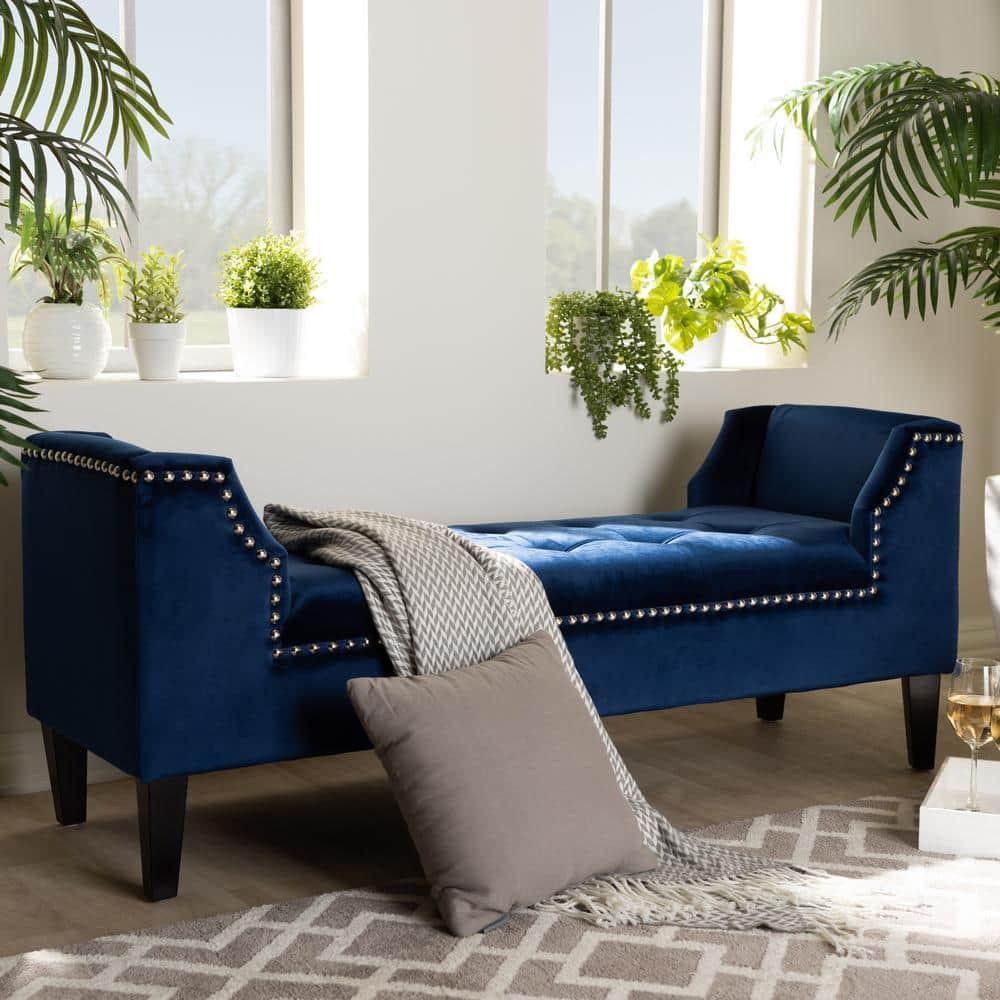 Perret Modern and Contemporary Royal Blue Velvet Fabric Upholstered Espresso Finished Wood Bench