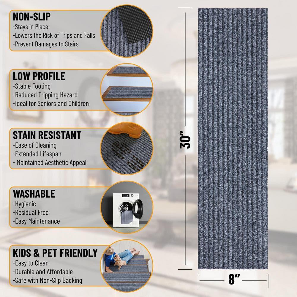 Ottomanson Non-Slip Rubberback Ribbed Design Indoor/Outdoor Stair Treads (Set of 7)