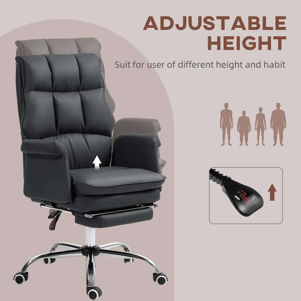 HOMCOM Executive Office Chair with Footrest, Ergonomic Office Chair, Reclining PU Leather Computer Chair, Black