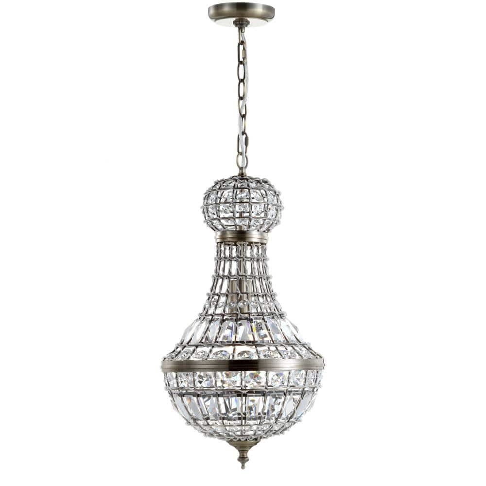 Regina 10" Crystal/Metal Empire LED Pendant, Antique Brass