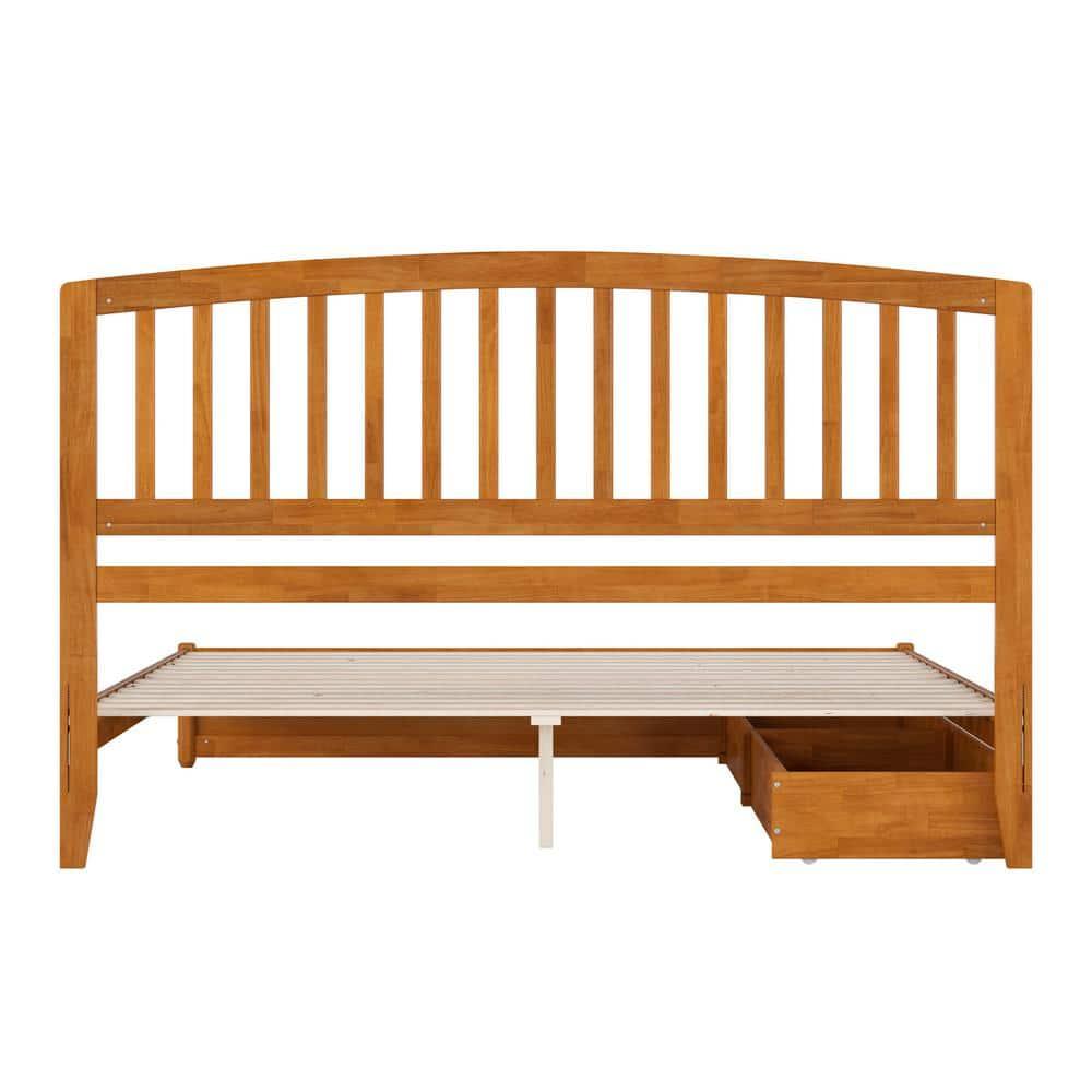 Lucia King Wood Platform Bed with Panel Footboard & Drawers in Light Toffee