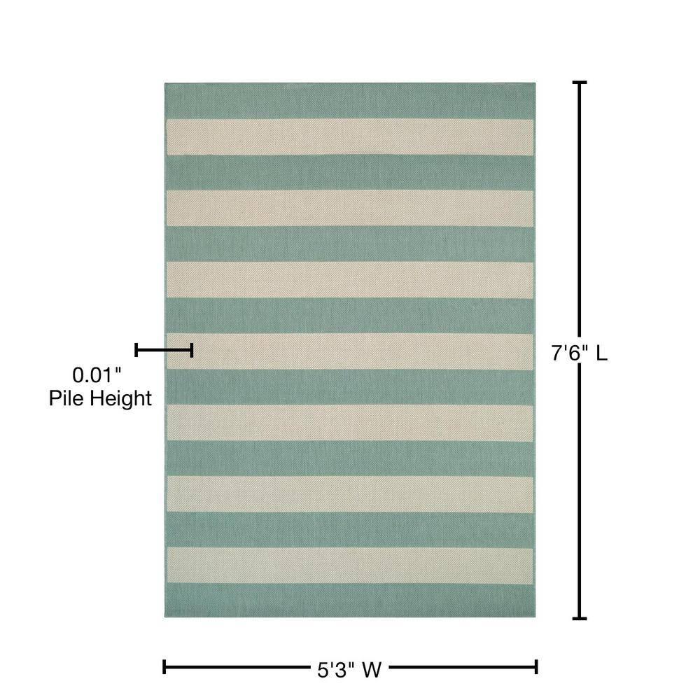Couristan Afuera Yacht Club 5'3" x 7'6" Sea Mist Green and Ivory Stripe Outdoor Rectangle Rug