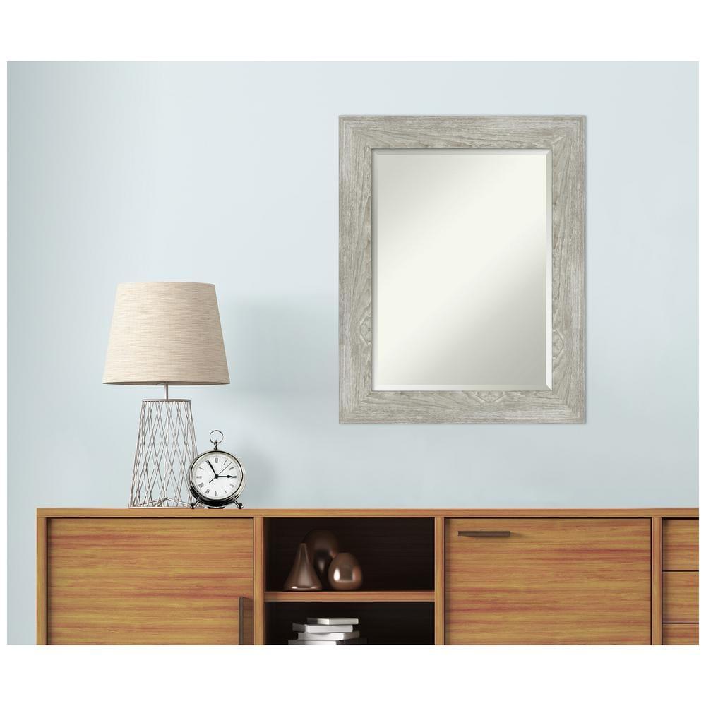 Amanti Art Beveled Bathroom Wall Mirror - Dove Greywash Frame Outer Size: 24 x 30 in