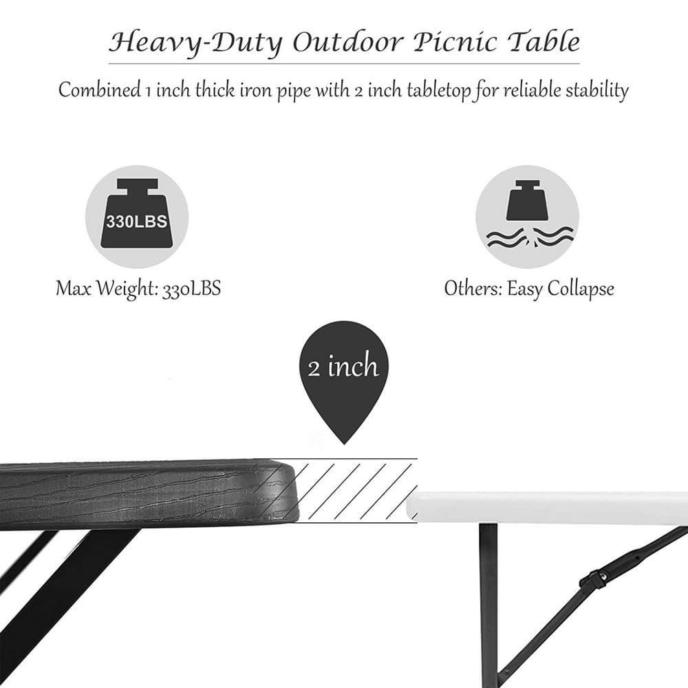 Costway Picnic Table Bench Set Outdoor Backyard Iron Patio Garden Party Dining All Weather Black