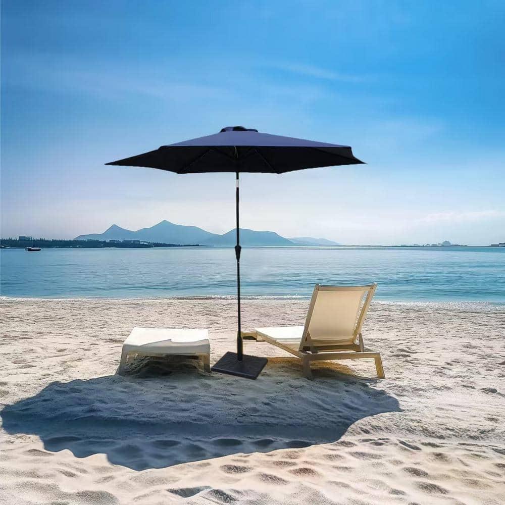 8 ft. Navy Blue Aluminum Market Umbrella with Black Pole and Resin Base