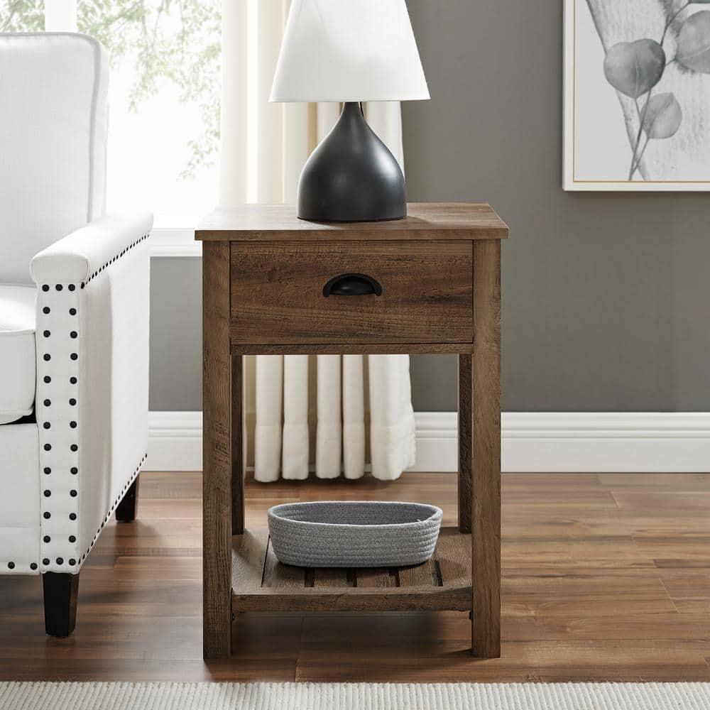Country Farmhouse Single Drawer Wood Side Table Set - Rustic Oak