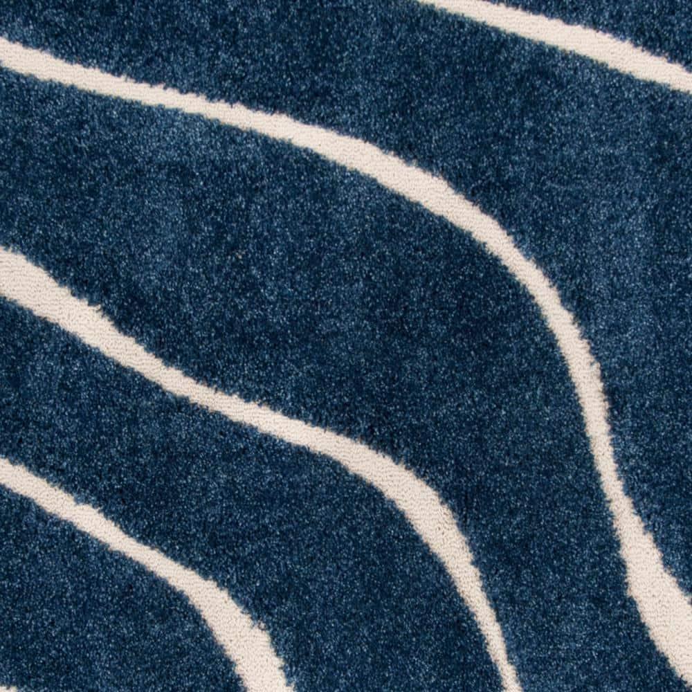 Florida Shag SG472 Power Loomed Indoor Area Rug - Dark Blue/Cream - 6'7"x6'7" - Safavieh