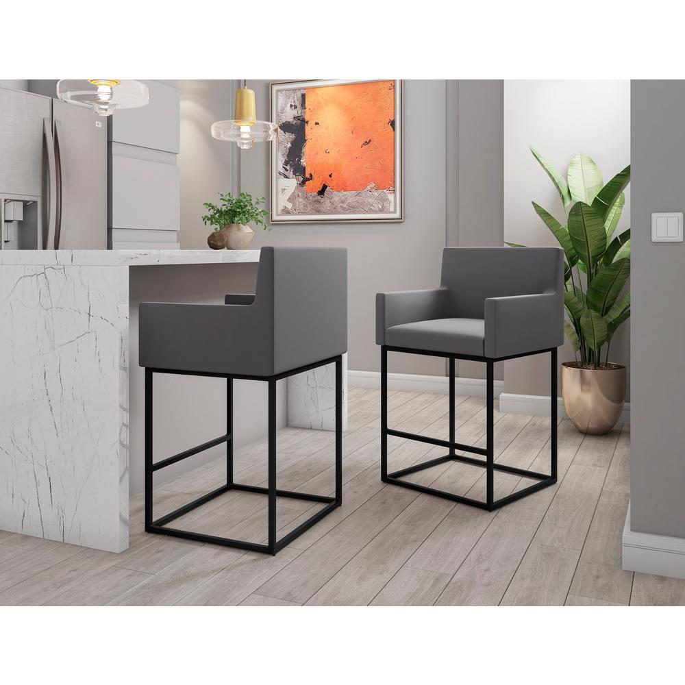 Ambassador Metal Counter Height Barstool Gray - Manhattan Comfort: Upholstered, Fixed Height, Footrest