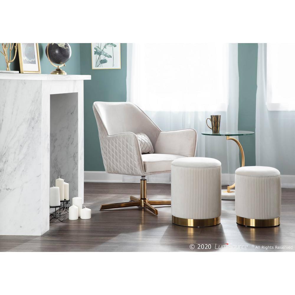 Marla Contemporary Nesting Pleated Ottoman Set Gold/Cream Velvet - LumiSource: Upholstered Storage, Metal Frame, No Assembly Required