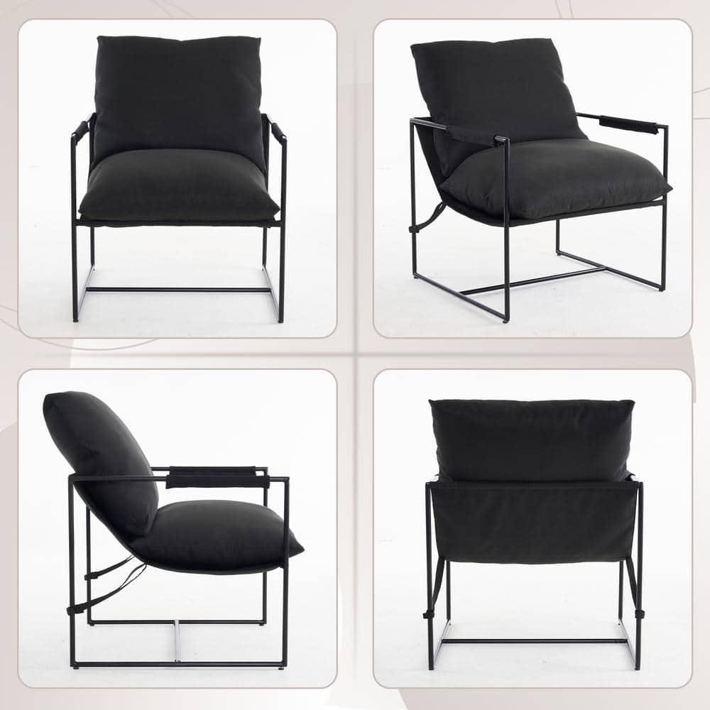 Mid Century Modern Accent Chair, Metal Framed Armchair, Sling Accent Chair with Microfiber Fabric Upholstery for Living Room Bedroom Home Office, Minimalist Style(Black)