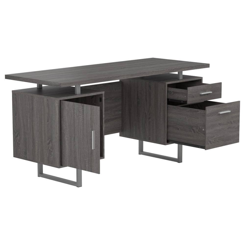 Lawtey 2 Drawer Office Desk Weathered Gray - Coaster: Modern Home Furniture with File Storage