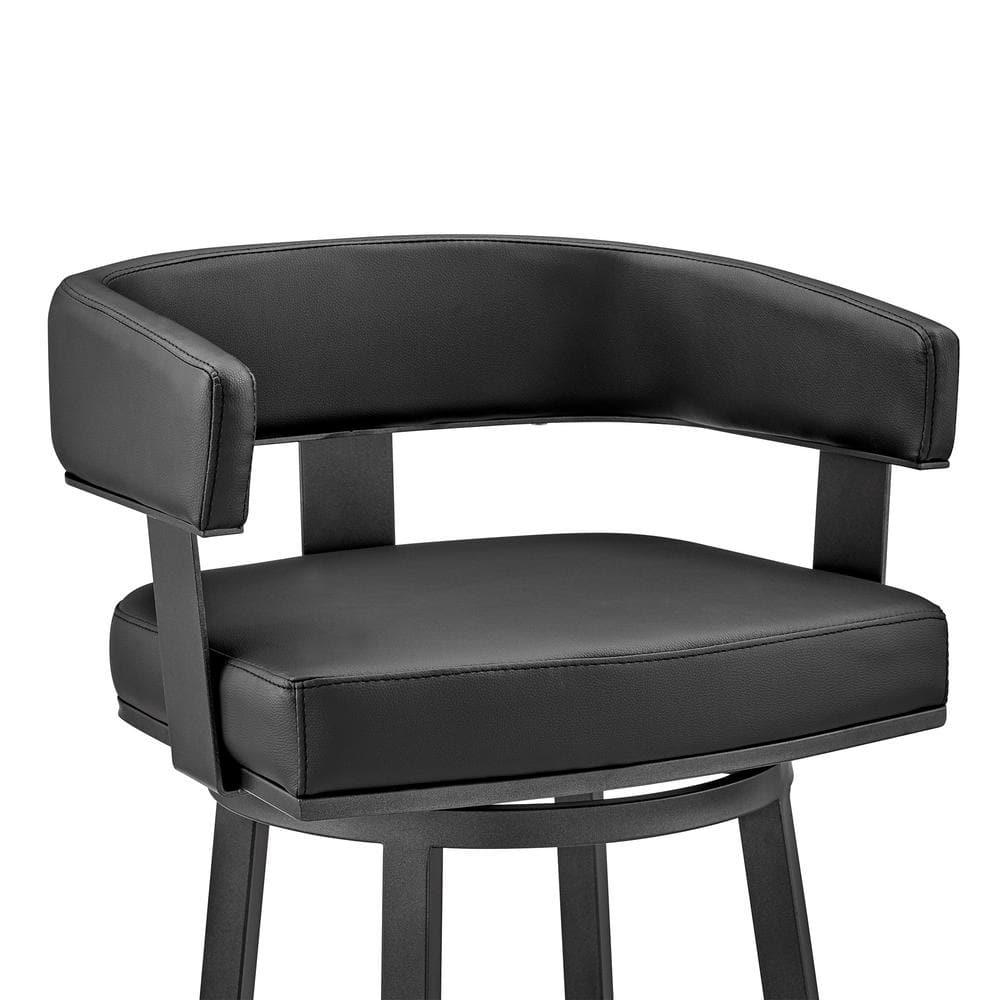 Armen Living Lorin30" Bar Height Swivel Bar Stool in Black Finish and Black Faux Leather