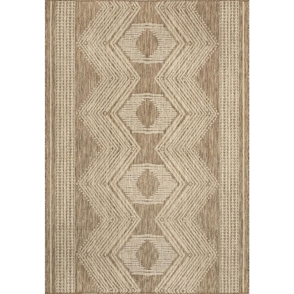 nuLOOM 4' x 5' Outdoor Geometric Area Rug, Stain Resistant, Weather Resistant, High Traffic, Patio, Balcony, Outside, Ranya Light Brown