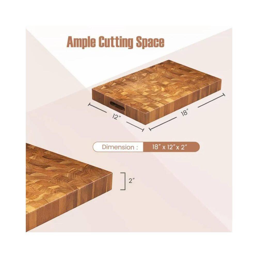 18" x 12" Natural Teak Wood Rectangular Cutting Board with End Grain Design