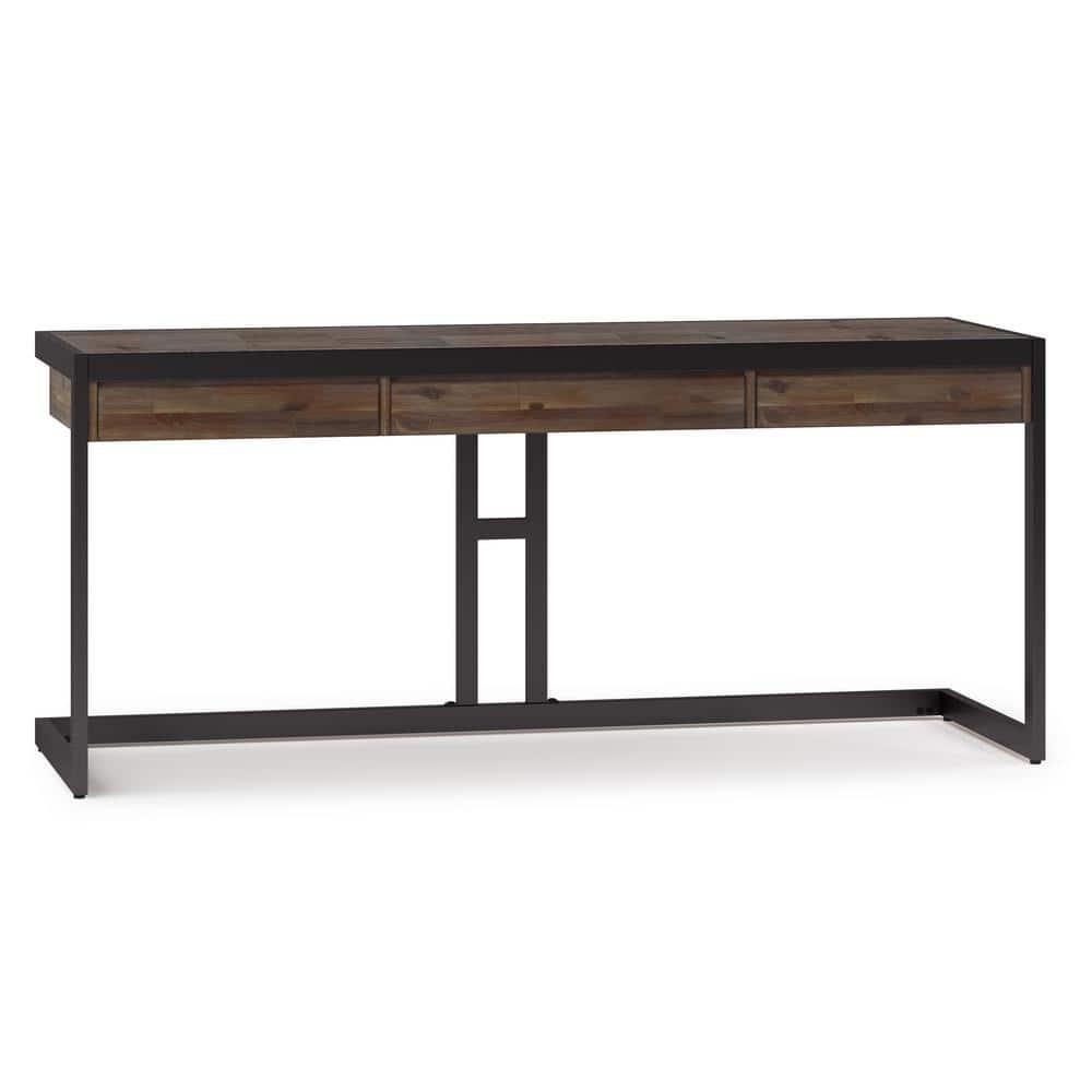 Simpli Home Erina Solid Acacia Wood Desk, Industrial Style with Keyboard Tray and 2 Drawers