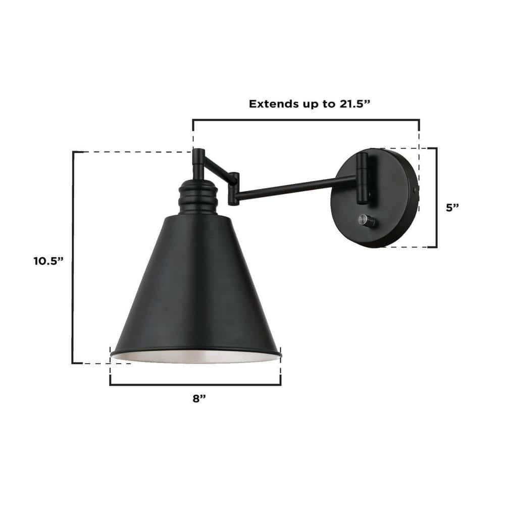 Westinghouse Lighting  Trocadero One Light Swing Arm Wall Fixture with On/Off Switch, Matte Black Finish - 1-Light