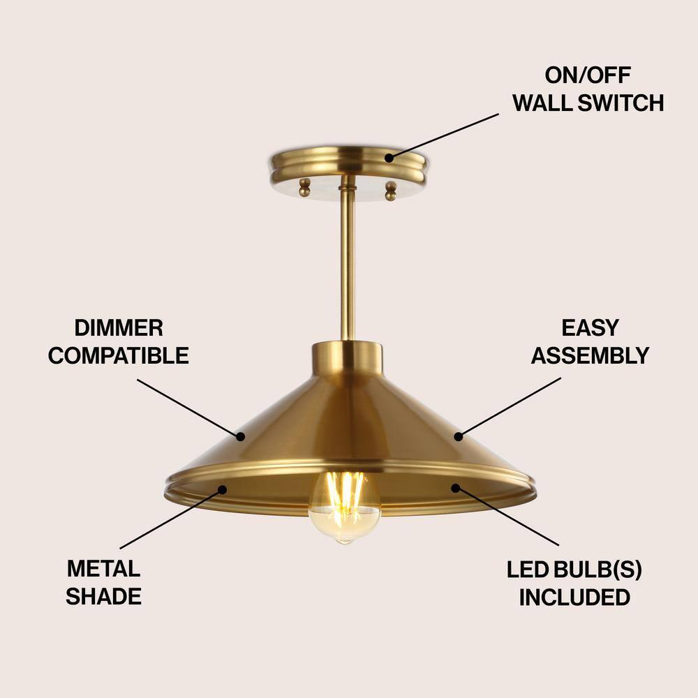Cisco 11.75" Iron Modern Farmhouse LED Semi Flush Mount, Brass Gold