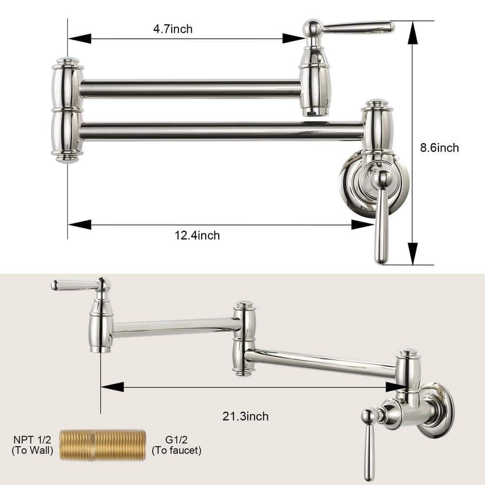 Pot Filler Faucet Polished Nickel: ARCORA Modern Pot Filler Wall Mount Kitchen Folding Faucet 2 Handle with Double Joint Swing Arms Brass Stove Faucet