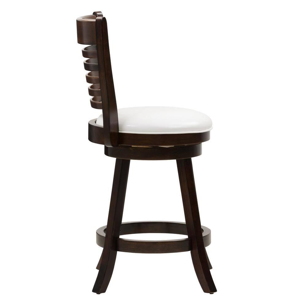 Set of 2 Woodgrove Counter Height Barstools with Slat Backrest Dark Cappuccino White - CorLiving: Faux Leather, Swivels, Rubberwood Legs