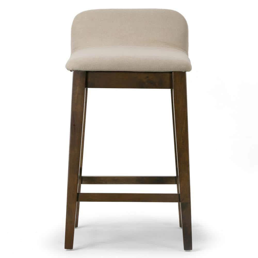 Set of 2 Atia Dark Brown Rubberwood Counter Stool with Low Back Fabric Seat