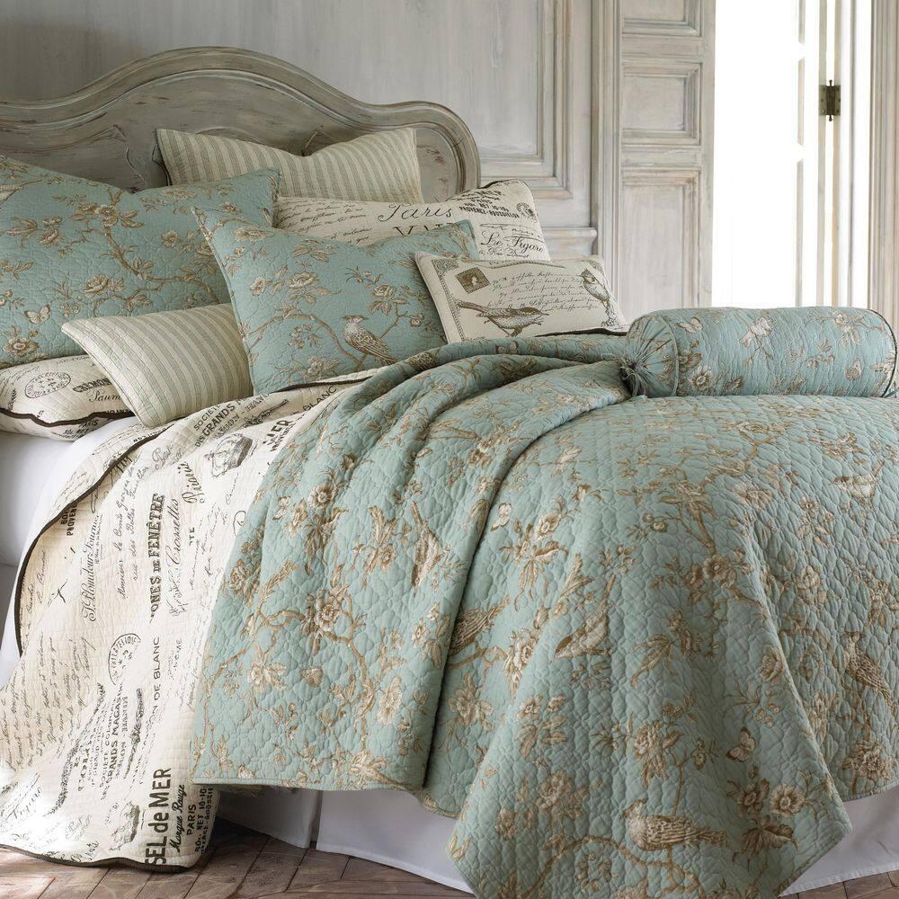 Lyon Teal Toile Quilt Set - One Twin/Twin XL Quilt and One Standard Sham Teal - Levtex Home