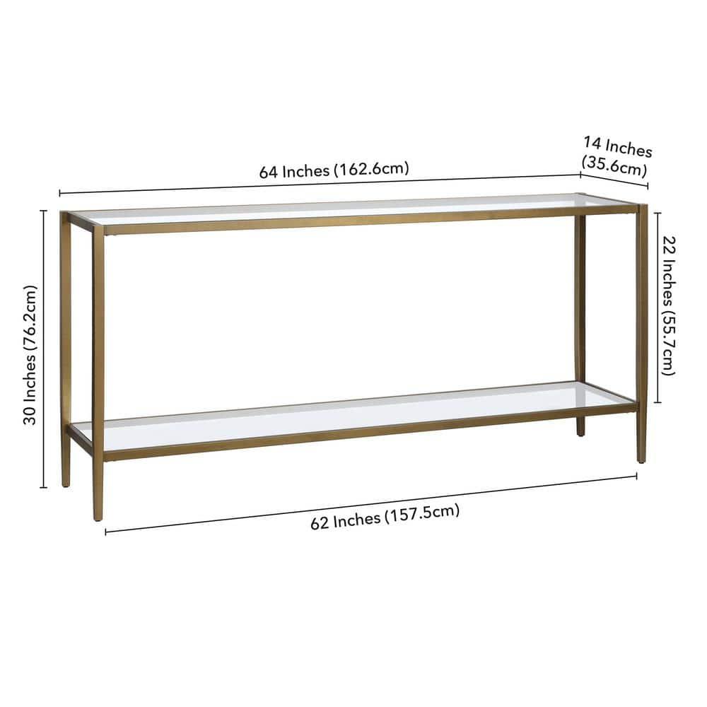 Hera 64 in. Brass Rectangle Glass Console Table