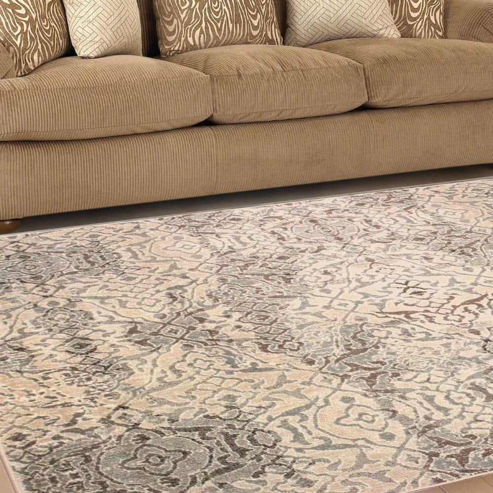 Modern Geometric Damask Indoor Area Rug, 8' x 10', Beige - Blue Nile Mills