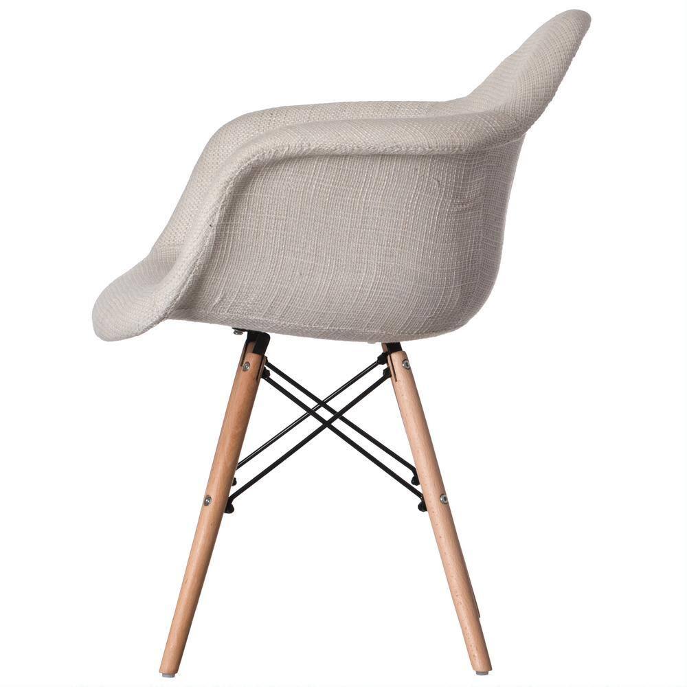 Fabulaxe Mid-Century Modern Style Fabric Lined Armchair with Beech Wooden Legs, White Set 2