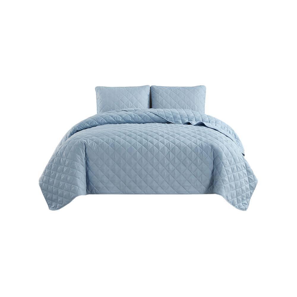 Swift Home | Essential Diamond Stitched 3-Piece Quilt Set Light Blue King/Cal King