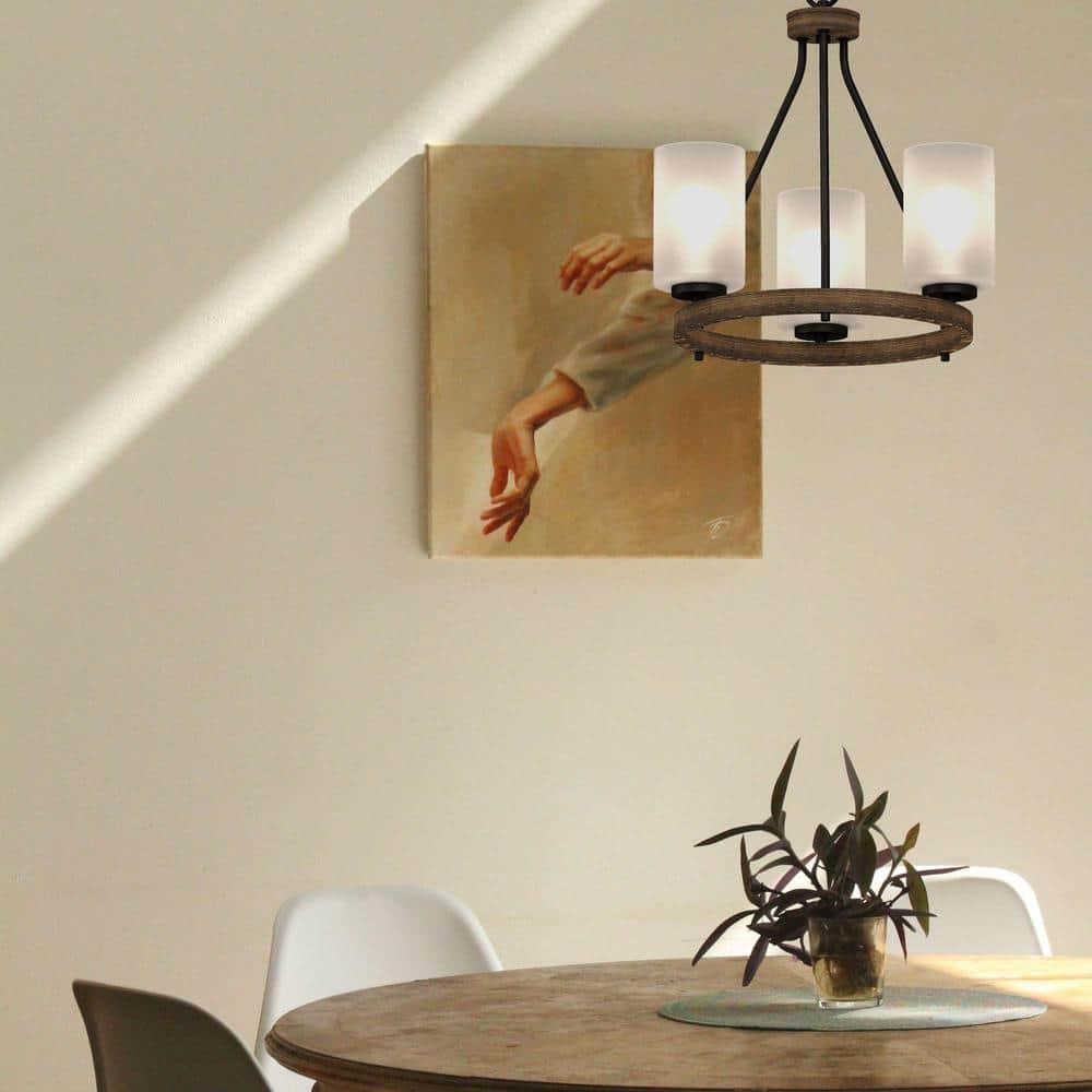 Black Walnut 17" Mini Chandelier with Frosted Glass Shades