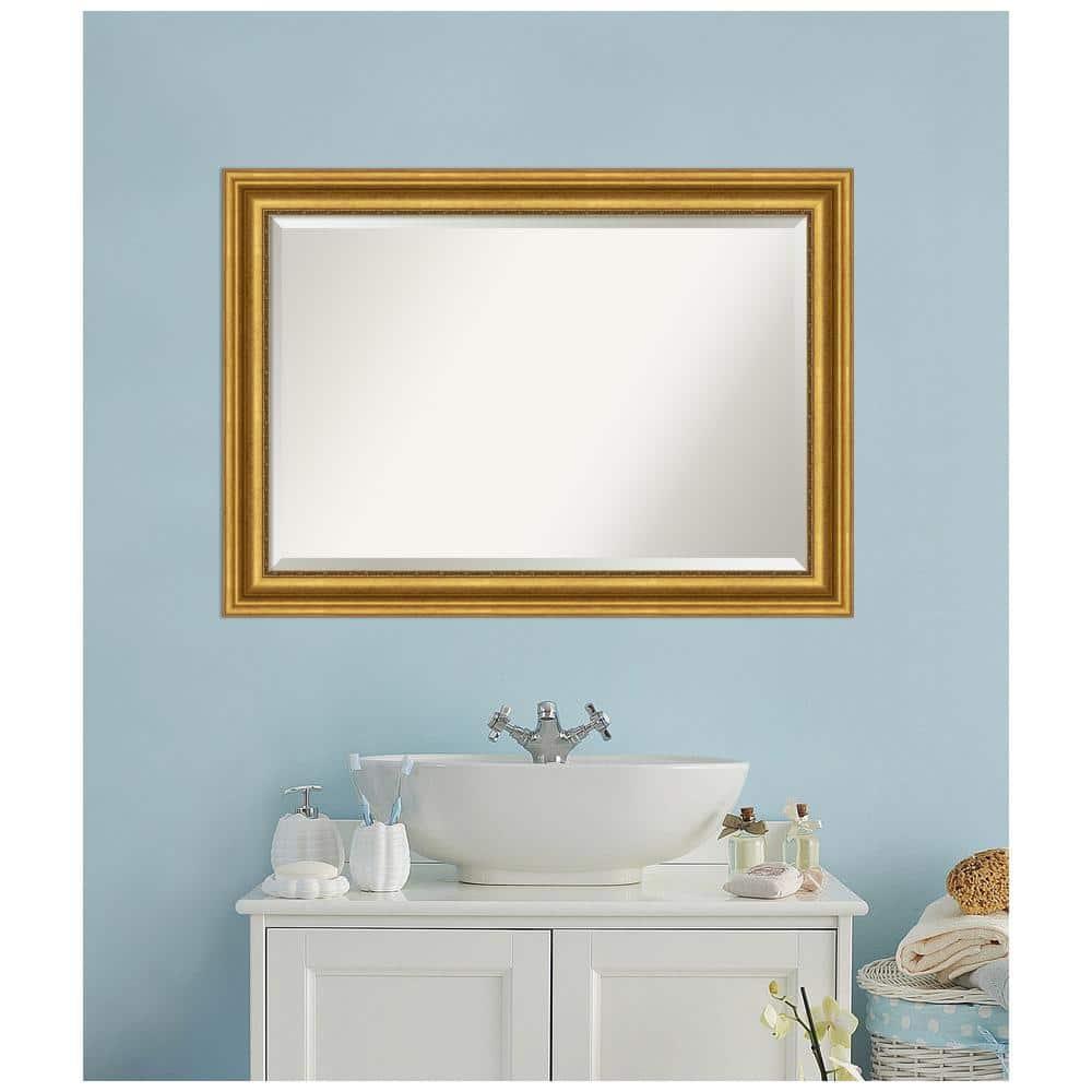 42"x30" Non-Beveled Parlor Gold Wall Mirror - Amanti Art: Modern Rectangle, Polystyrene Frame