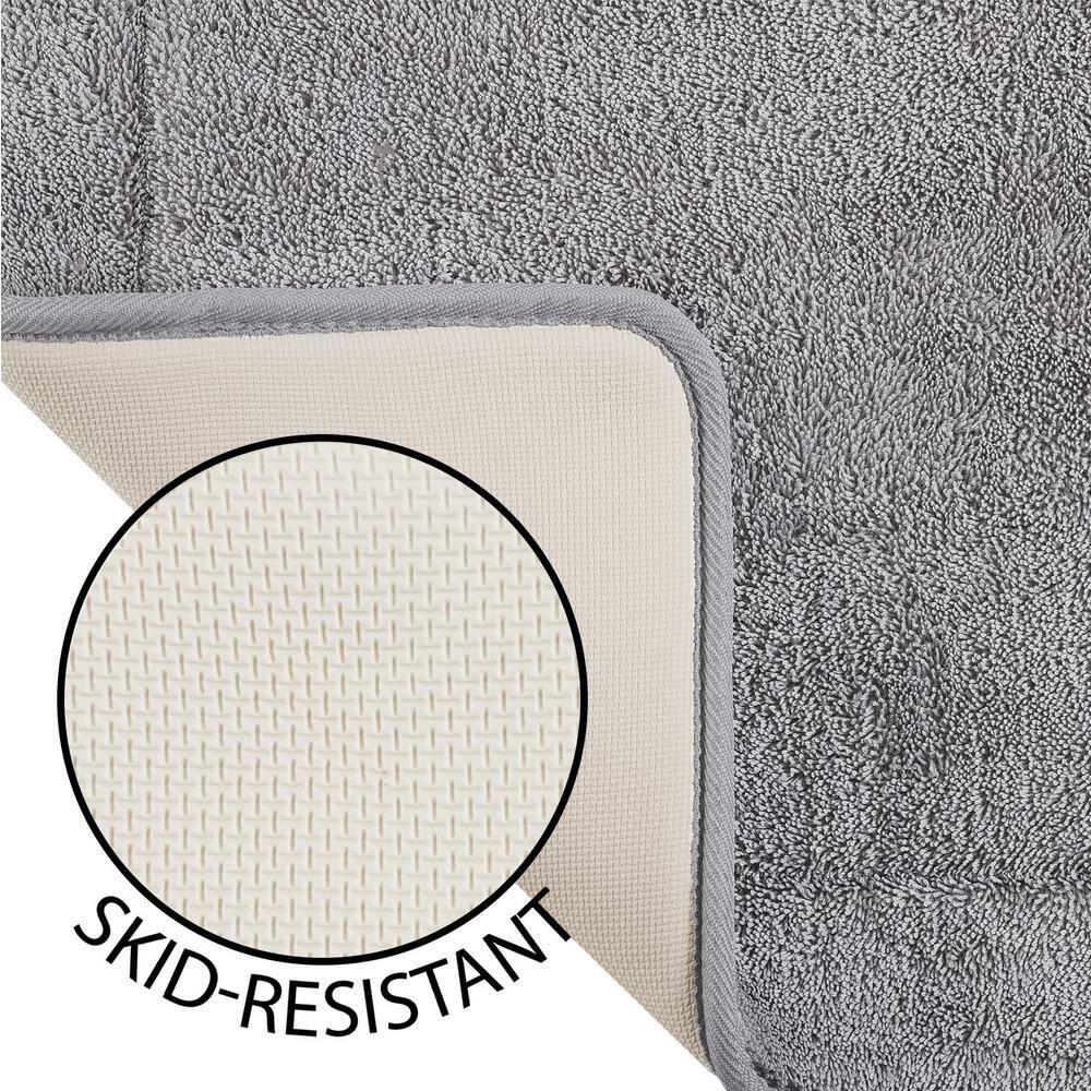 Terry Bath Mats, Set of 2 Memory Foam Bath Rugs, Non-Slip, 100% Polyester, Premium Bathroom Decor, Machine Washable, Measures 17 in. x 24 in. / 20 in. x 32 in., Light Gray
