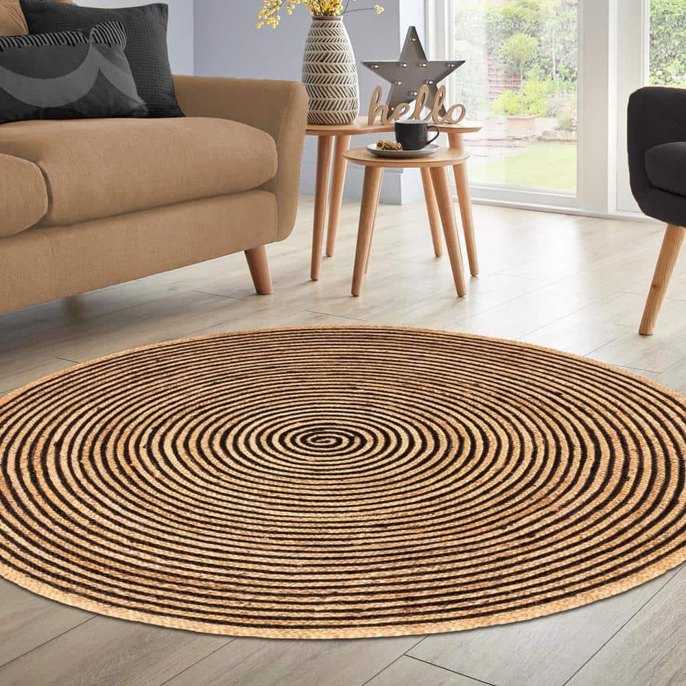 Superior Braided Jute Handwoven Indoor Outdoor Area Rug, 10' Round, Black