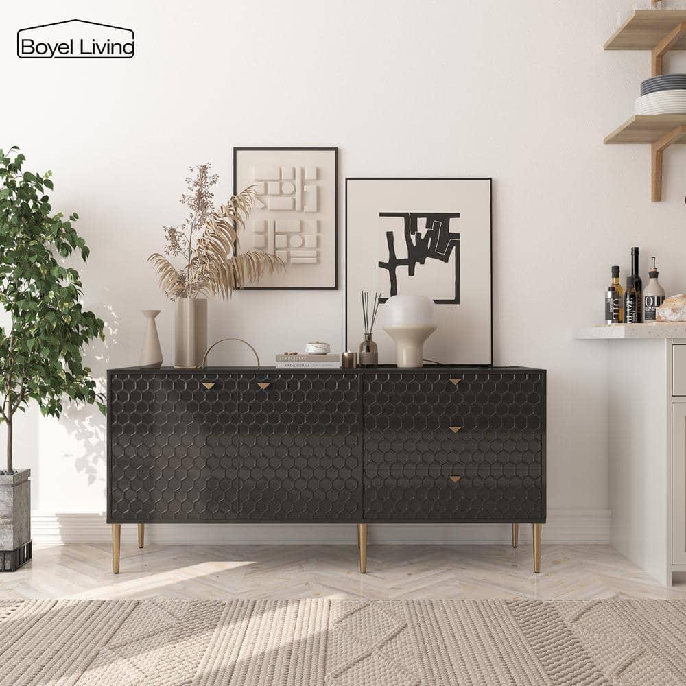 Boyel Living Sideboard Buffet Cabinet, 2-Door Accent Cabinet with 3 Drawer Dressers for Living Room, Kitchen, Office and Hallway, Black