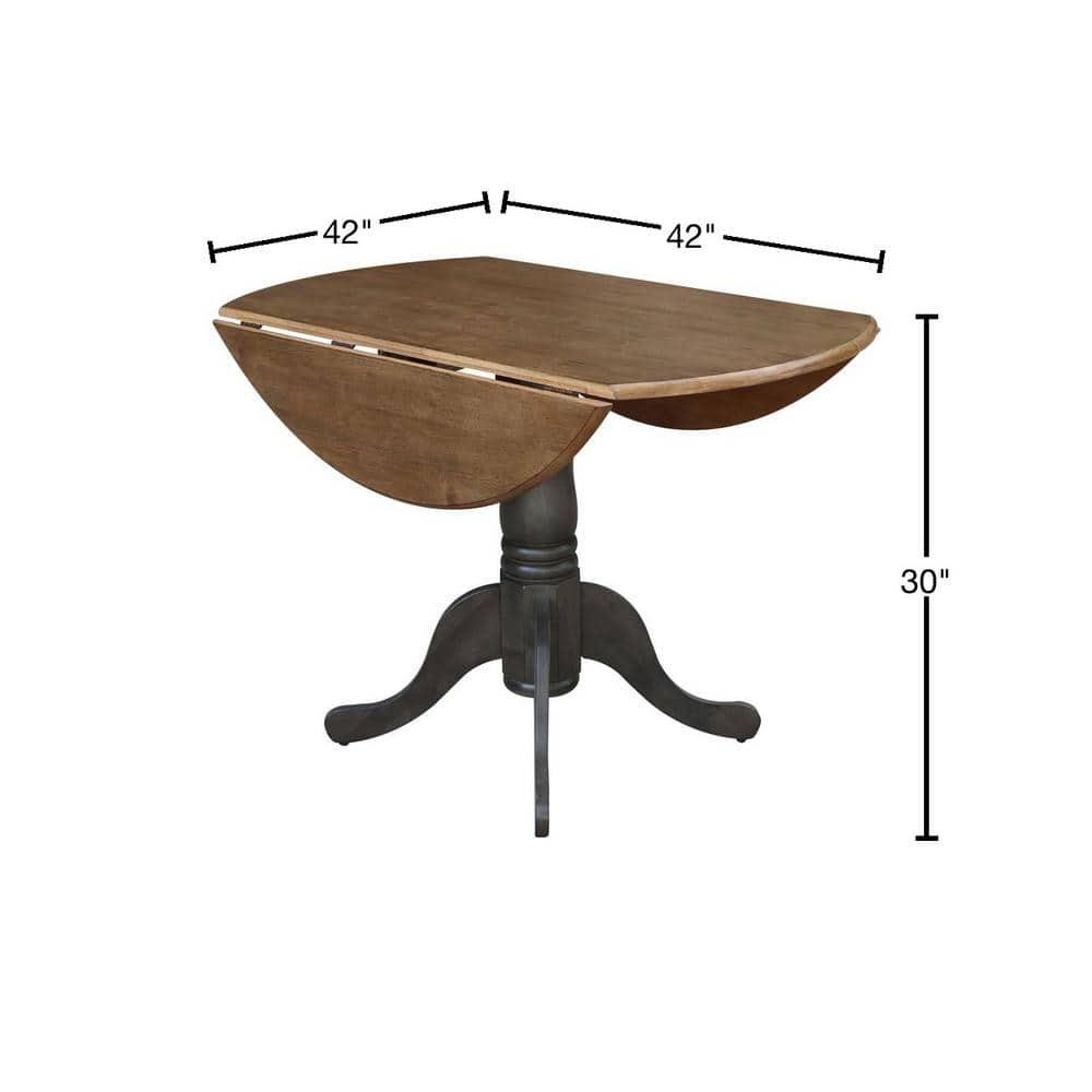 42" Mason Round Dual Drop Leaf Extendable Dining Table Hickory/Washed Coal - International Concepts: Solid Parawood, Pedestal Base