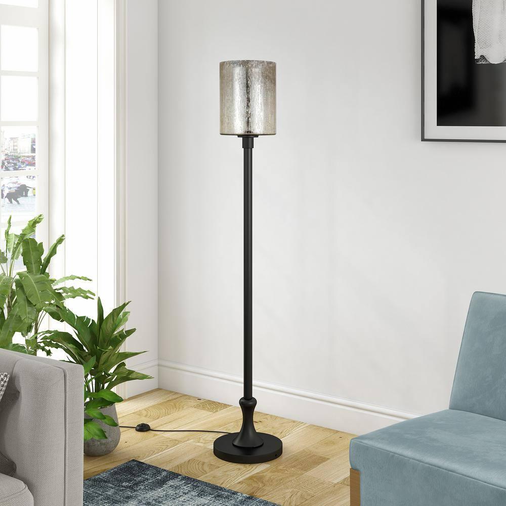 Numit 68.75" Tall Floor Lamp with Glass Shade in Brass/Mercury Glass