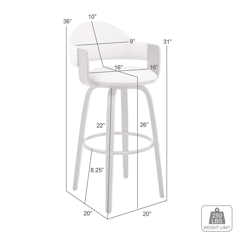 Armen Living 26" Daxton Counter Height Barstool with Gray Faux Leather Seat Black Finish Frame: Swivel, Curved Back, Footrest