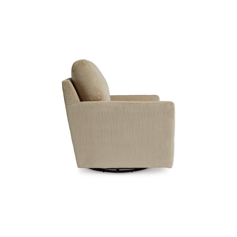 Beige Corduroy Swivel Accent Chair with Plush Cushions